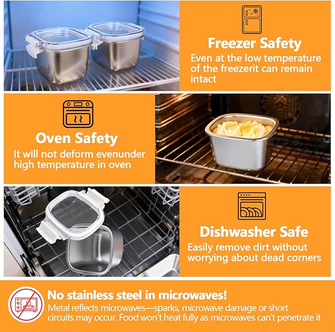 5 Pack Stainless Steel Food Storage Containers with Lids - 15.22 oz Small Snack Boxes & Lunch Containers, Shatterproof Leakproof Freezer Safe Meal Prep Containers for Portioning Snacks, Dips