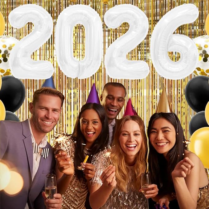 2026 Balloons White Number Balloons 2026 40 Inch 2026 Numbers for New Year Party Large 2026 Foil Mylar Balloon for 2026 New Year Eve Party Supplies Festival Birthday Anniversary Graduation Decorations