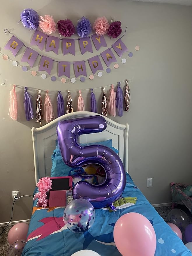 Balloons Number 5, Purple Balloon Numbers for Girls Boys 40 Inch Happy Birthday Decorations for 5 15 25 2025 Graduation Wedding Anniversaries