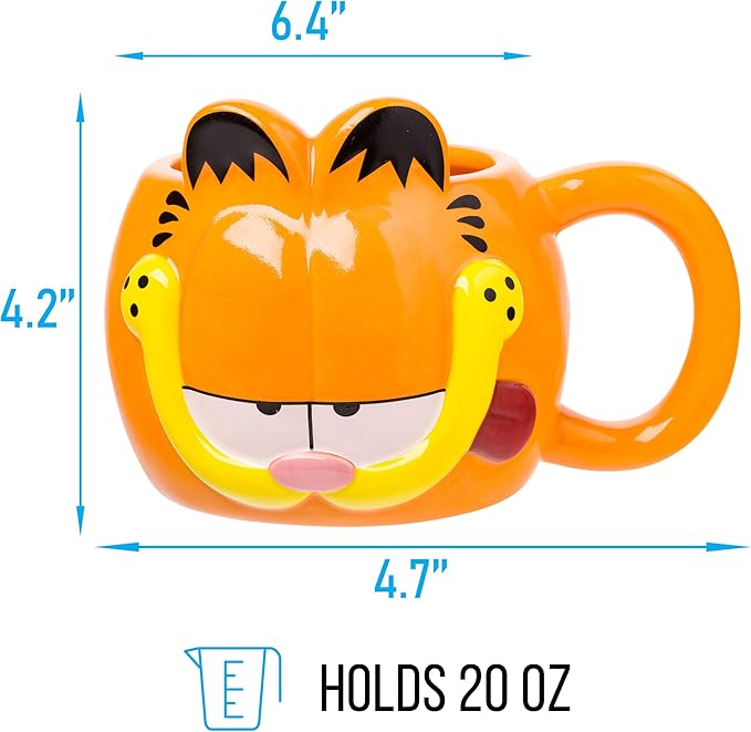 Silver Buffalo Garfield Ceramic 3D Sculpted Mug, 20 Ounces