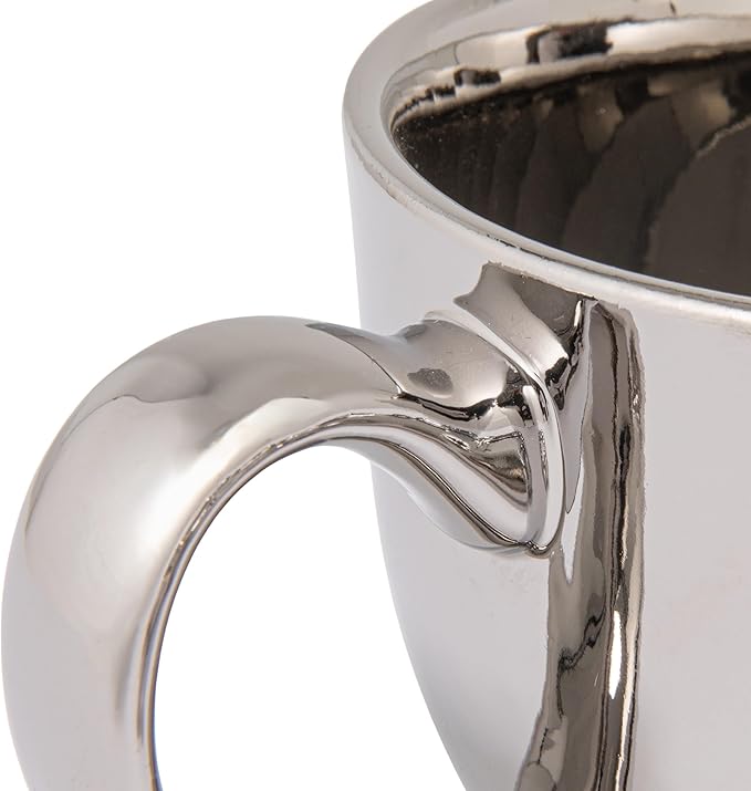 Bloomingville 12-Ounce Stoneware Mug with Ball Edge Saucer, Chrome-Finish