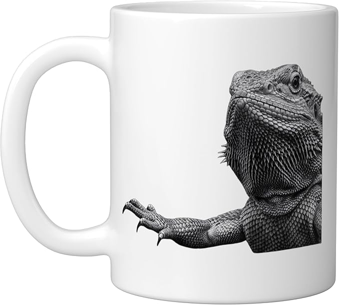 Bearded Dragon Alien Saucer Sci Fi Reptile Kids Ceramic Mug, White