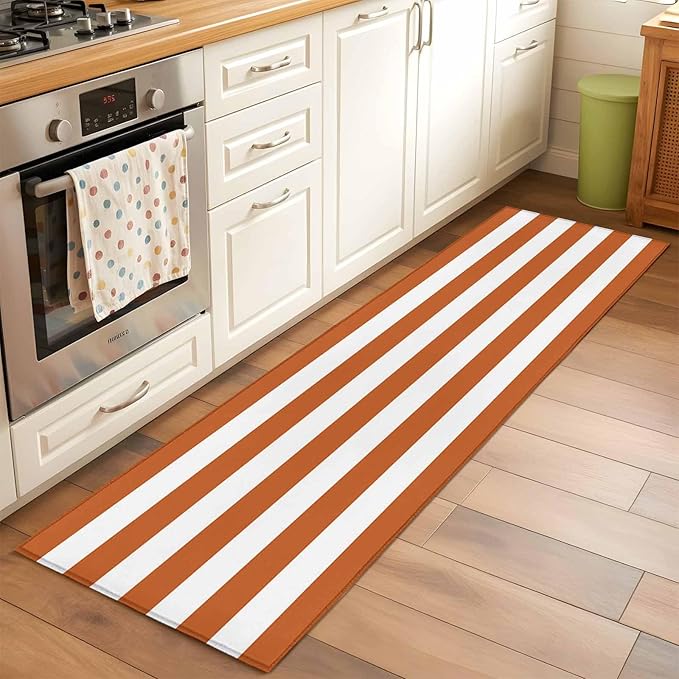 Runner Rug for Bedroom Hallway, Farmhouse Classic Stripes Kitchen Runner Rugs Area Rug 2x6ft, Orange White Washable Soft Floor Carpet for Entryway Stair