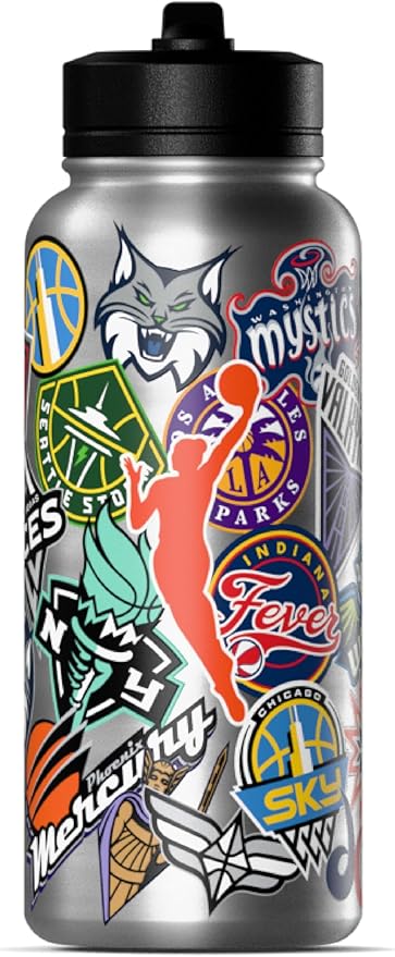 Hydrapeak x WNBA Officially Licensed All Team Sticker Print 32 oz Insulated Water Bottle with Straw Lid and Handle