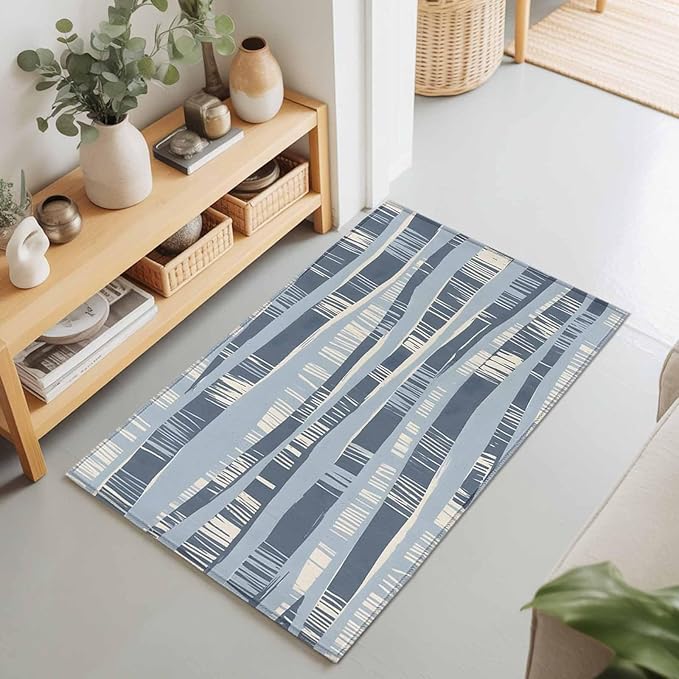 Area Rug 2x3ft, Navy Blue Ocean Waves Coastal Horizon Washable Rugs for Living Room Bedroom, Abstract Art Soft Non-Slip Area Rugs Rectangle Floor Carpet for Dining Room