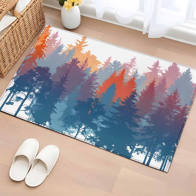 Area Rug 2x3ft, Abstract Trees Forest Silhouette Washable Rugs for Living Room Bedroom, Natural Scene Plants Soft Non-Slip Area Rugs Rectangle Floor Carpet for Dining Room