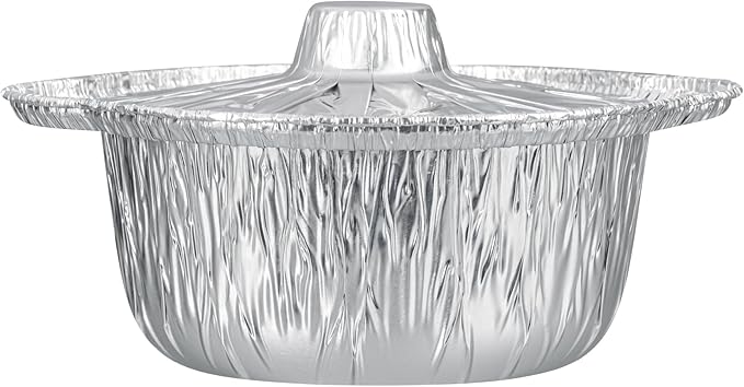 Foil Lux 34 Ounce Pans And Lids, 10 Disposable Pots With Lids - Oven-Ready, Stove Compatible, Aluminum Foil Baking Pans, Freezable, For Outdoor Camping, Vacation, Picnic, And More - Restaurantware