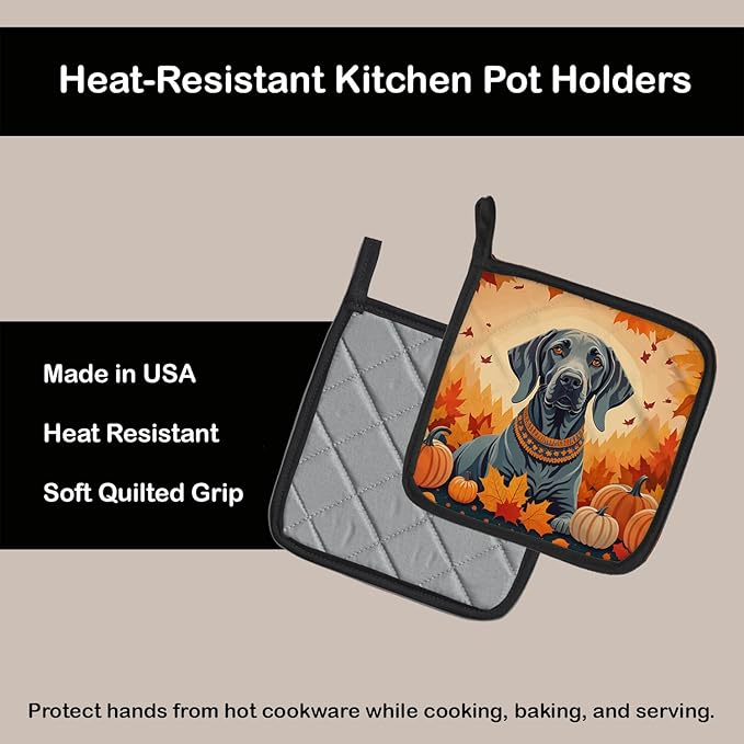 Caroline's Treasures DAC1078PTHD Weimaraner Fall Pair of Pot Holders Kitchen Heat Resistant Pot Holders Sets Oven Hot Pads for Cooking Baking BBQ, 7 1/2 x 7 1/2