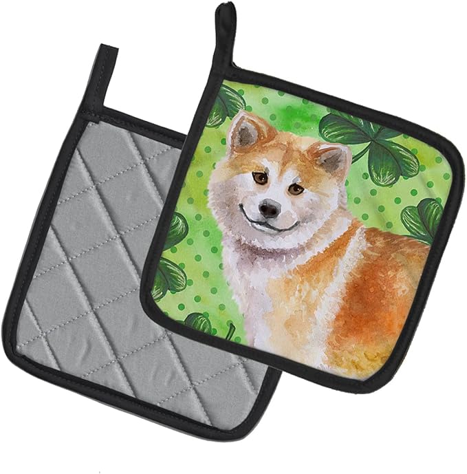 Caroline's Treasures BB9852PTHD Shiba Inu St Patrick's Pair of Pot Holders, Green Kitchen Heat Resistant Pot Holders Sets Oven Hot Pads for Cooking Baking BBQ, 7 1/2 x 7 1/2