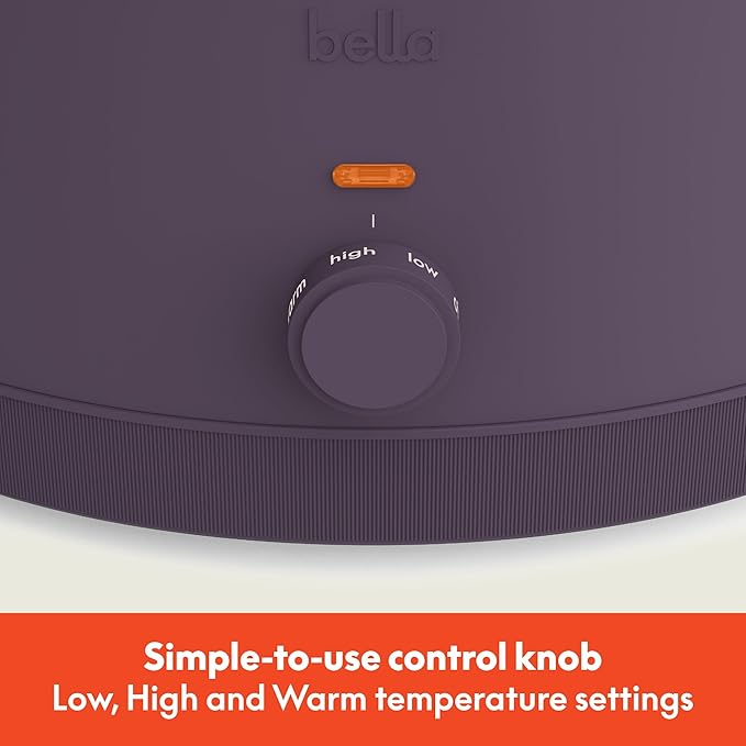 bella 6.0 Qt Manual Slow Cooker, Ceramic Nonstick Coating, 3 Temperature Settings, Dishwasher Safe Stoneware Pot and Tempered Glass Lid, Cool Touch Handles & Tangle Free Cord Wrap, Plum