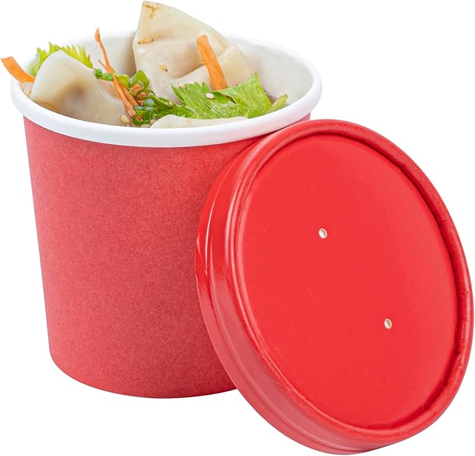 Bio Tek Round Red Paper Soup Container Lid - Fits 12 oz - 200 count box