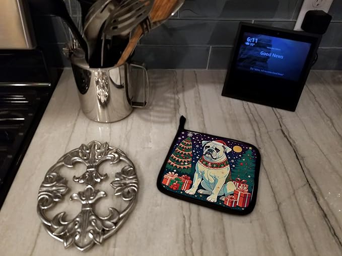 Caroline's Treasures White Boxer Christmas Pair of Pot Holders Kitchen Heat Resistant Pot Holders Sets Oven Hot Pads for Cooking Baking BBQ, 7 1/2 x 7 1/2