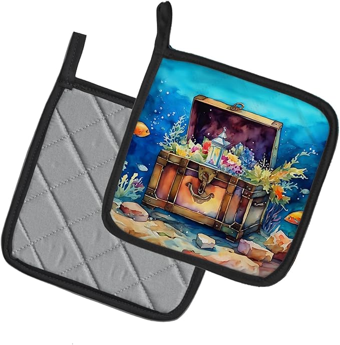 Caroline's Treasures Treasure Chest Pair of Pot Holders Kitchen Heat Resistant Pot Holders Sets Oven Hot Pads for Cooking Baking BBQ, 7 1/2 x 7 1/2