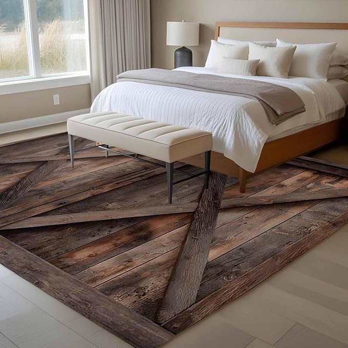 Area Rug 6x9ft, Vintage Farmhouse Barn Washable Rugs for Living Room Bedroom, Country Wooden Plank Soft Non-Slip Area Rugs Rectangle Floor Carpet for Dining Room