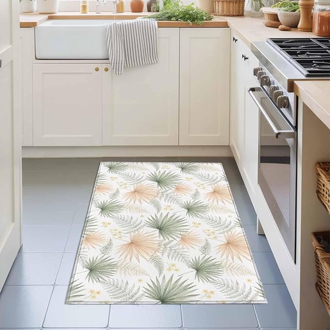 Area Rug 2x3ft, Boho Tropical Palm Washable Rugs for Living Room Bedroom, Watercolor Seamless Background Soft Non-Slip Area Rugs Rectangle Floor Carpet for Dining Room