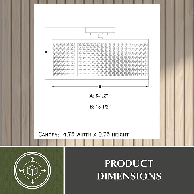 VAXCEL Berens 15.5-in W Matte Black Modern Farmhouse Drum Semi Flush Mount Ceiling Light with Rattan Cane Shade