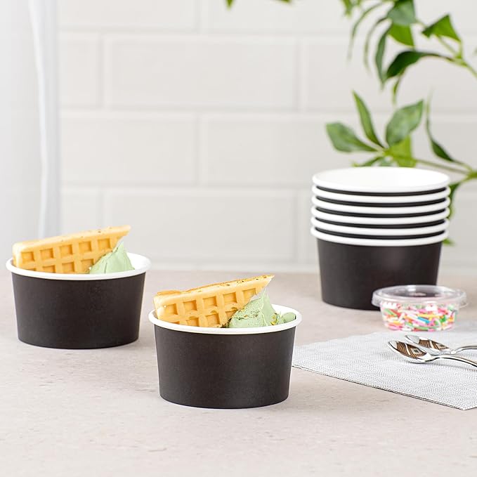 Coppetta 8-Ounce Dessert Cups, 50 Disposable Ice Cream Cups - Lids Sold Separately, Sturdy, Black Paper Frozen Yogurt Bowls, For Hot And Cold Foods, Perfect For Gelato Or Mousse - Restaurantware