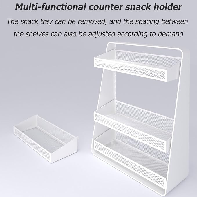 3-Tier Candy Display Rack Snack Holder, Multifunctional Counter Snack Organizer Chip Holder, Adjustable Metal Shelf Cupcake Display Stand, for Party/Kitchen/Stores/Office