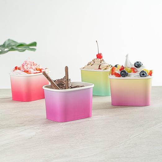 Restaurantware Paper Cups 200 Count 12 Ounce Square Disposable Ice Cream Containers, Leak-Resistant Paper Dessert To Go Cups, Hot And Cold Food, Durable Purple And Blue Ombre Design