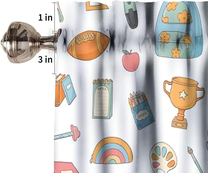 School Supplies Valance, Back to School Education Tools Short Rod Pocket Window Treatment for Kitchen Bedroom Study Room Classroom, 54x18Inch