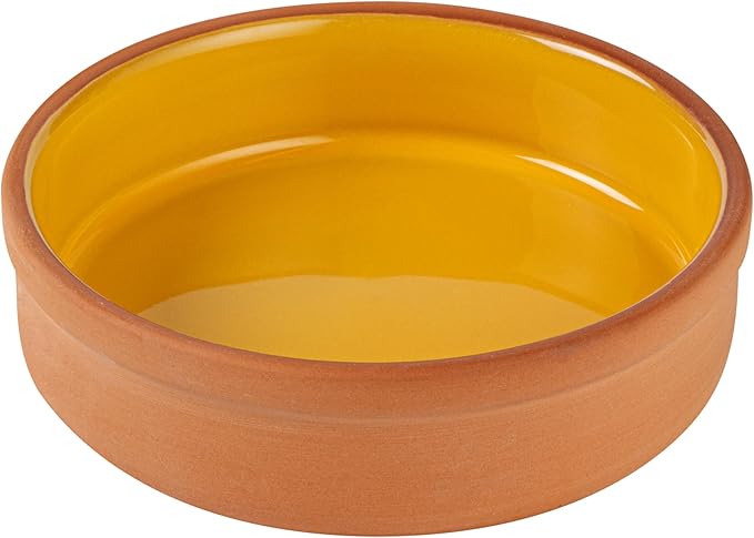 Restaurantware-Terra Tek 8.8 Ounce Terracotta Cazuelas, 2 Yellow Glazed Clay Pots For Cooking - Oven-Ready, Microwavable, Terracotta Serving Pots, Dishwashable, For Cooking And Serving