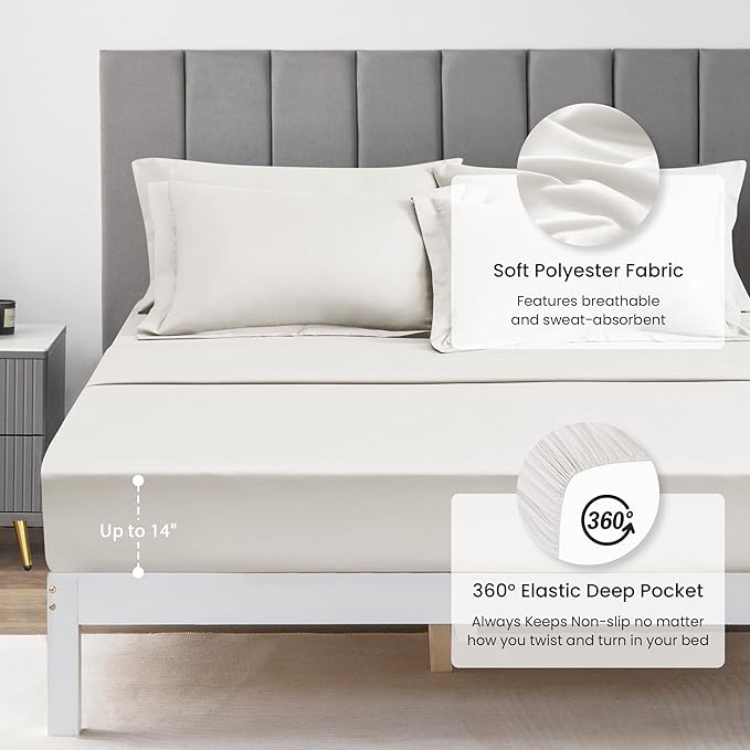 Love's cabin Queen Comforter Set Off White, 7 Pieces Queen Bed in a Bag, All Season Bedding Sets with 1 Comforter, 1 Flat Sheet, 1 Fitted Sheet, 2 Pillowcase and 2 Pillow Sham | Soft, Breathable, Lightweight, Comfortable