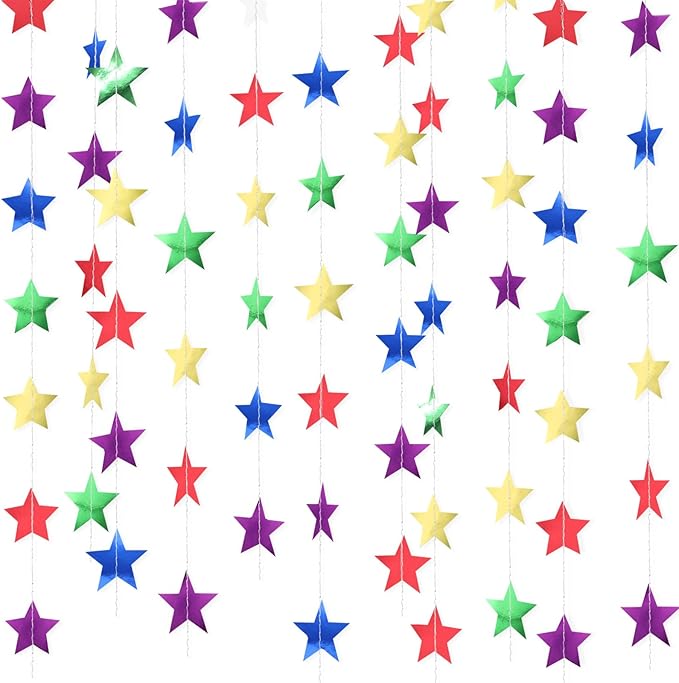 Patelai 130 Feet Glitter Star Garland Banner 2026 Party Decoration Double Side Star Hanging String Streamer Paper Twinkle for Graduation Wedding Birthday (Green,Blue,Purple,Red,Gold)
