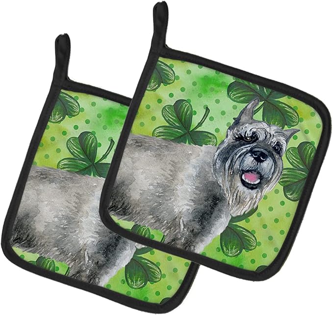 Caroline's Treasures BB9836PTHD Schnauzer St Patrick's Pair of Pot Holders, Green Kitchen Heat Resistant Pot Holders Sets Oven Hot Pads for Cooking Baking BBQ, 7 1/2 x 7 1/2