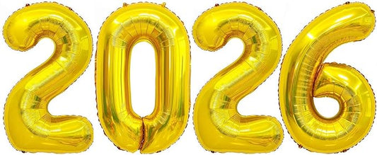 Gold 2026 Balloons, 40 Inch 2026 Number Balloon Foil New Year Balloon Numbers for New Years Eve Party Graduation Party Decoration