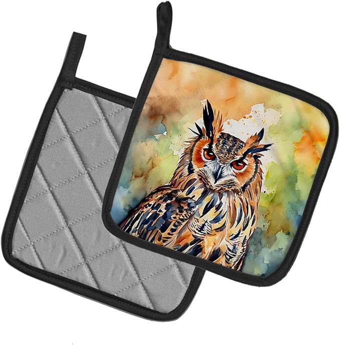 Caroline's Treasures Eurasian Eagle Owl Pair of Pot Holders Kitchen Heat Resistant Pot Holders Sets Oven Hot Pads for Cooking Baking BBQ, 7 1/2 x 7 1/2