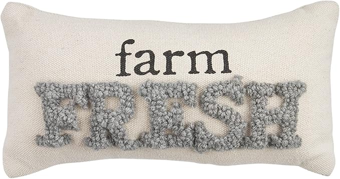 Mud Pie Mini Farm Hook Pillow, Farm Fresh, 12" x 6"