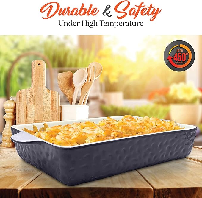 NutriChef 3-Piece Ceramic Casserole Dishes for Oven - Heavy Duty Rectangular Lasagna Baking Pans w/ Premium Nonstick Coating & Handles - PFOS, PTFE, PFOA Free - Microwave & Oven Safe, Royal Blue