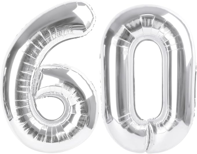 Number 60 Balloon 40 Inch, Silver Party Decoration for Women Men Adults Parents, Number 60 Balloons for 60th Birthday Party Decorations