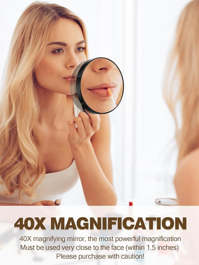 Macaki 40X Magnifying Mirror with 2 Suction Cups, 3.5 inches Magnified Makeup Mirror and Slant Tweezers,Black,1PC