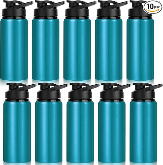 10 Pack Water Bottles Bulk, 20oz Sports Aluminum Water Bottle with Snap Lids Metal Reusable Leak proof Personalized Bottle for Travel Camping Gym Hiking Fishing (Light Blue)
