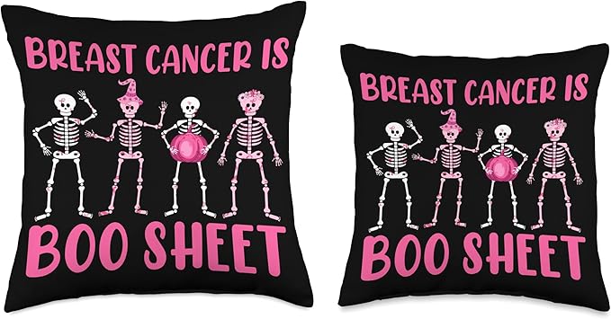Breast Cancer is Boo Sheet Halloween Fight Breast Cancer Pink Ribbon Support Throw Pillow, 18x18, Multicolor