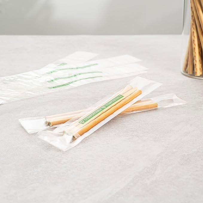 Restaurantware Candy Bags 100 Pcs 8" x 1" Heat-Sealable Clear Plastic Bags Greaseproof Home Compostable Freezer-Ready No-Flap Treat Carriers for Candies, Cookies, Bakery, Party Favours