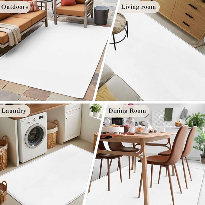 Area Rug 4x6ft, Pure White Washable Rugs for Living Room Bedroom, Monochrome Plain Single Bright Color Soft Non-Slip Area Rugs Rectangle Floor Carpet for Dining Room