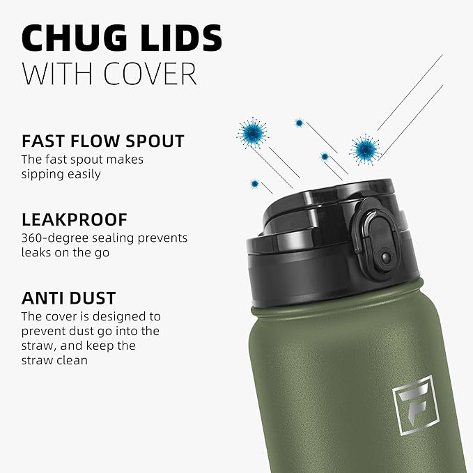 Fanhaw 40 oz Insulated Stainless Steel Water Bottle with Chug Lid, Leakproof & Sweat-Free Extra-Large Metal Bottle for Outdoor, Hiking & Gym (Olive Green)
