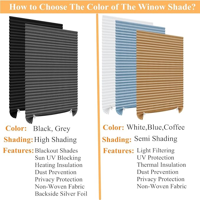 MALOKI Pleated Window Blinds,Temporary Shades Cordless Light Filtering Pleated Paper Shades Room Darkening Blinds for Home Bedroom Office - 24 Inch x 59 Inch (Fits Windows 15 in-24 in)
