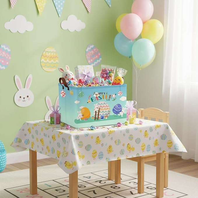 Large Rectangular Cute Kid Easter Basket Empty Bunny Eggs Easter Basket Gift Spring Room Storage Organizer Décor (E-10)