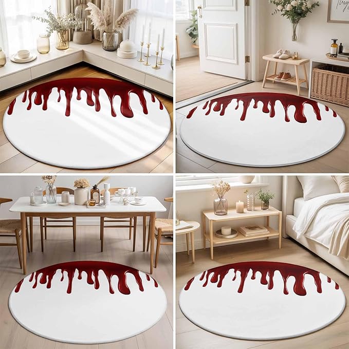 Washable Round Area Rug Halloween Pattern Circle Rugs Floor Carpet for Living Room Bedroom, Horror Red Fluid Style Soft Non Slip Round Rug 5ft