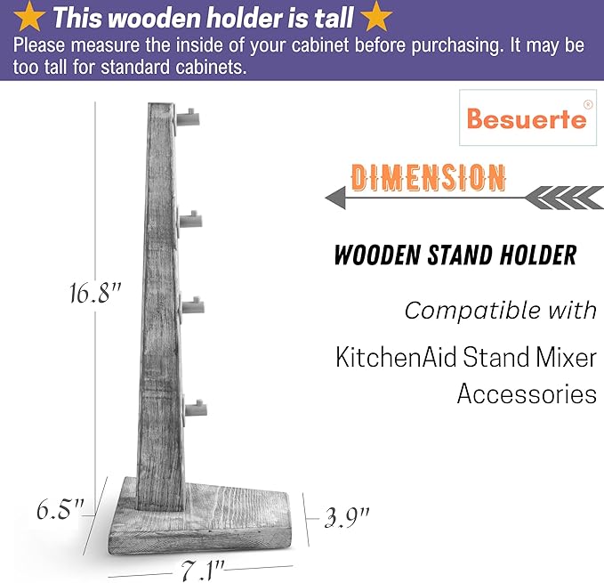 Wooden Stand Mixer Attachment Holders, Compatible with Kitchenaid Mixer Attachments Kitchen Accessory Organizer for Dough Hook, Replacement Part 4 Pack Accessory Holder Organizer, Storage