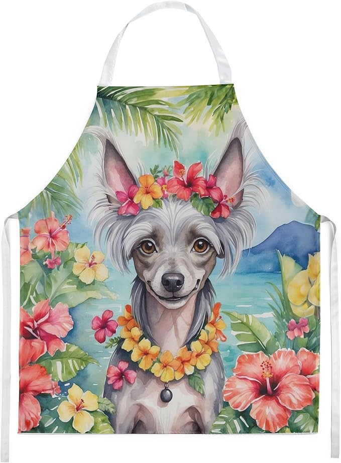 Caroline's Treasures Chinese Crested Luau Apron Cooking Kitchen Server Baking Crafts Gardening for Adult Women Men, Unisex, Large, Multicolor