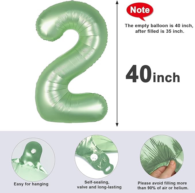 2 Numbers Balloon 40 Inch Olive Green Two Balloon Number Birthday Decor, 2nd 12 21st Party Celebration Decorations Graduations Wedding Baby Shower