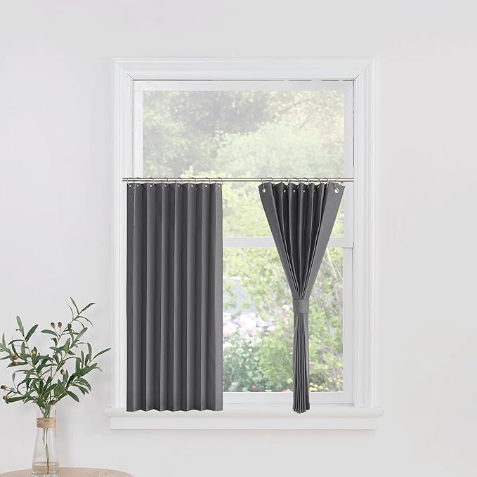 NICETOWN Short Curtains Grey Half Window Curtains for Bedroom, Privacy Thermal Insualted Tiers for Windows, Energy Saving Tiers for Bathroom Kitchen, 38 x 36 inches Long, 1 Panel