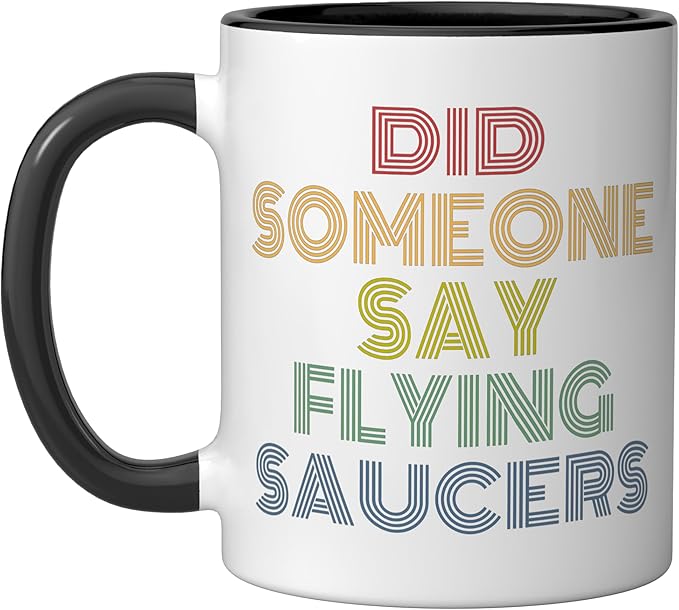 Did Someone Say Flying Saucers Funny UFO Pun Ceramic Mug, Black/White