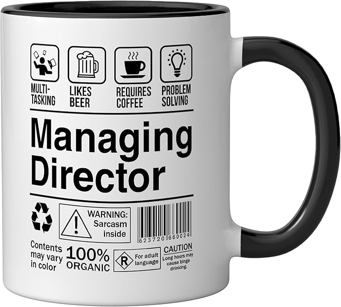 Managing Director Funny Sarcastic Label Ceramic Mug, Black/White