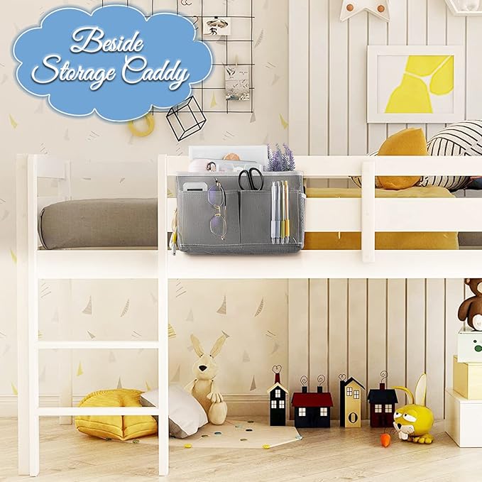 Bedside Hanging Storage Basket Headboards Bunk Beds Dorm Rooms Organizer Caddy for Storage (2Pack Grey)