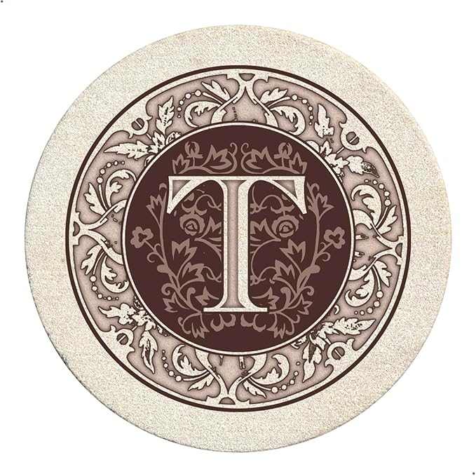 Thirstystone Monogram Letter T Natural Sandstone Coaster 4 Pack Manufactured in the USA Decorative Absorbent Easily Wipes Clean